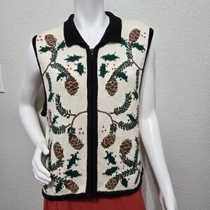 Vintage Bechamel Pinecone Patterned Knit Vest Size M